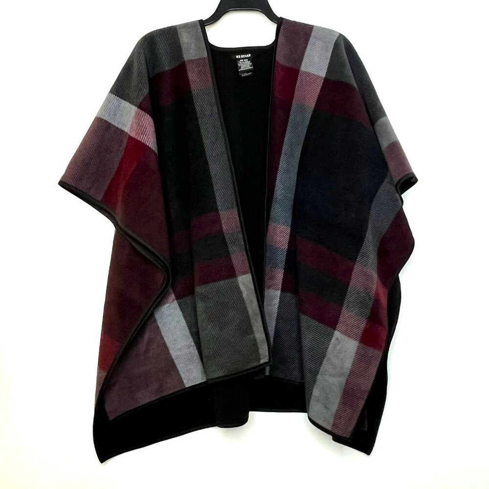 Ike Behar Women's Fleece Shawl Poncho, Reversible Plaid Fashion Wrap, One Size